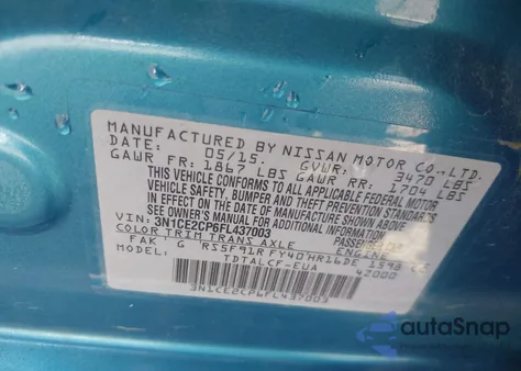 2015 Nissan Versa Note S (Sr) z USA, uszkodzony, nr VIN 3N1CE2CP6FL437003